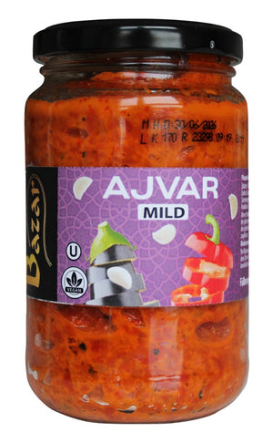 Bazar Ajvar, Paprikapaste mild 350 g – Glas, Vorderseite
