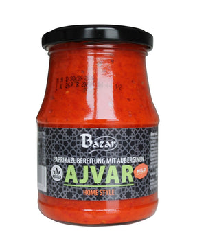 Bazar Ajvar, Paprikapaste mild 350 g – Glas, Vorderseite