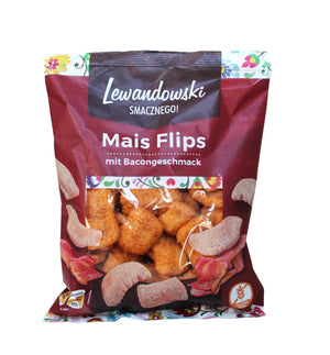 Lewandowski bacon-flavour corn puffs 70 g – pack, front