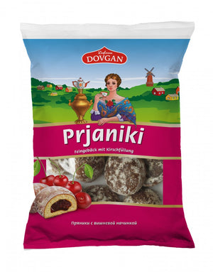 Dovgan Prjaniki, Gebäck mit Kirschfüllung 400 g – Packung, Vorderseite