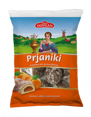 Dovgan Prjaniki, Gebäck mit Aprikosenfüllung 400 g – Packung, Vorderseite