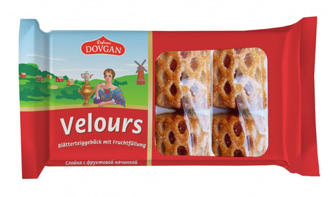 Dovgan Velours, folhado com recheio de fruta 192 g – embalagem, frente