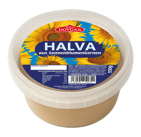 Dovgan Halva, Halva aus Sonnenblumenkernen 550 g – Becher, Vorderseite