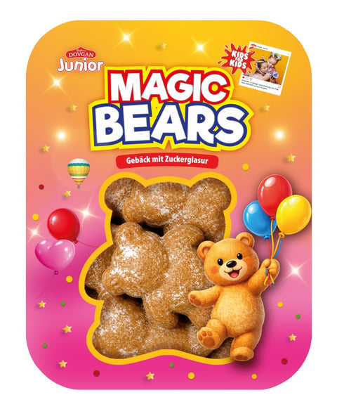 Dovgan Magic Bears, Gebäck mit Zuckerglasur 200 g – Packung, Vorderseite