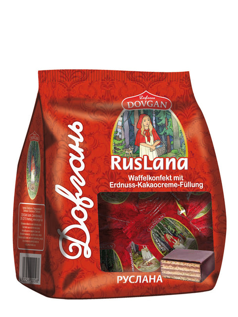 Dovgan Ruslana, doces de wafer recheados 200 g – embalagem, frente