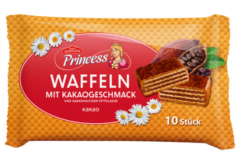 Princess wafers sabor cacau 250 g – embalagem familiar, frente