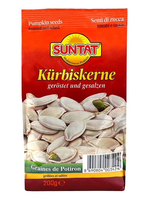 Suntat sementes de abóbora torradas e salgadas 200 g – embalagem, frente