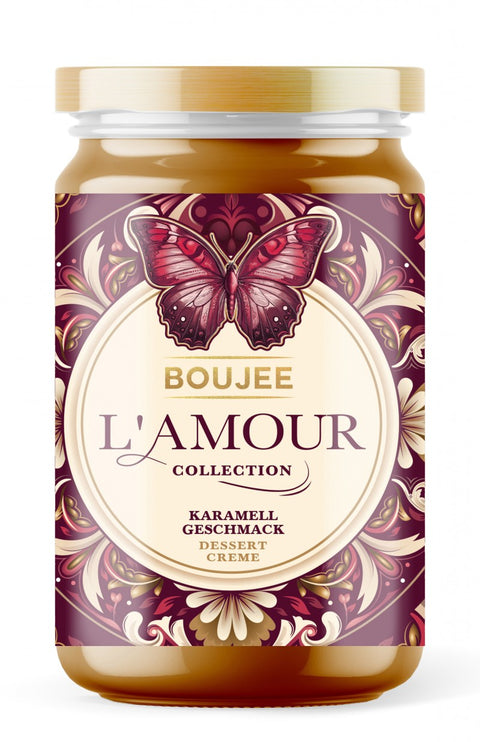 Boujee L'amour karamellisierte Milchcreme 500 g – Glas, Vorderseite