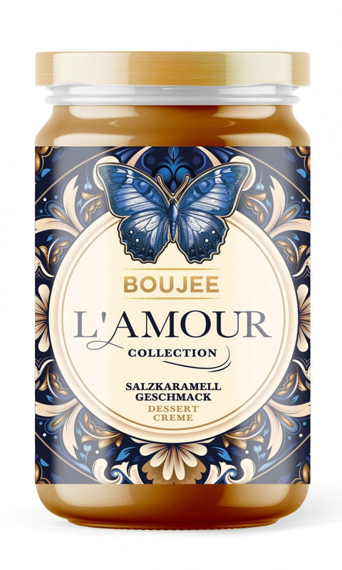 Boujee L'amour Milchcreme Salzkaramell 500 g – Glas, Vorderseite