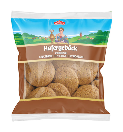 Dovgan bolachas de aveia com passas 500 g – embalagem, frente