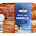 Andre's Fish & Friends, cavala fumada em óleo 170 g – lata, frente