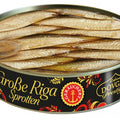 Dovgan große Riga-Sprotten, geräuchert in Rapsöl 120 g – Dose mit Klarsichtdeckel, Vorderseite