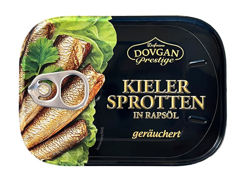 Dovgan espadilhas de Kiel em óleo 100 g – lata, frente