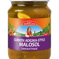 Dovgan Malosol, Gewürzgurken nach Adschika-Art 680 g – Glas, Vorderseite