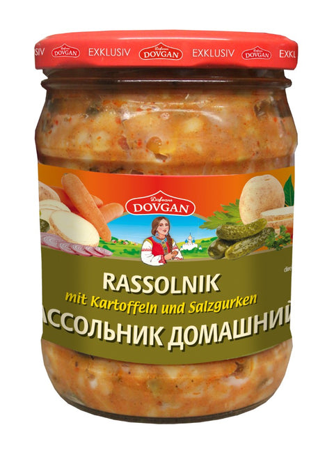 Dovgan Rassolnik, Suppe mit Salzgurken 480 g – Glas, Vorderseite