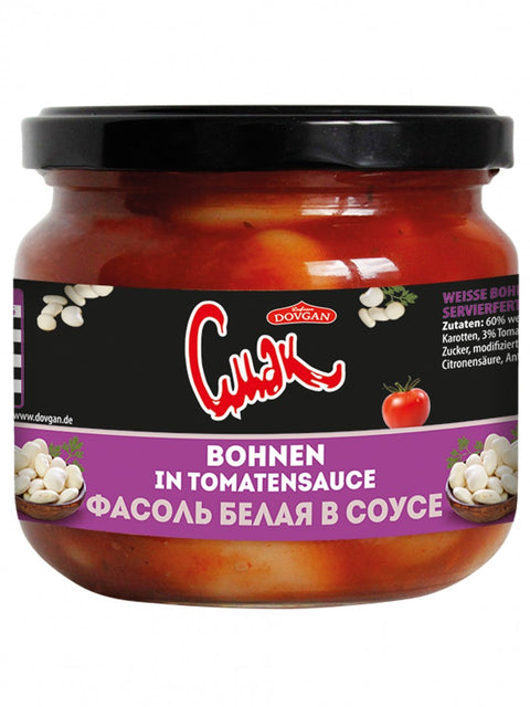 Cmak feijão branco em tomatada 340 g – frasco, frente