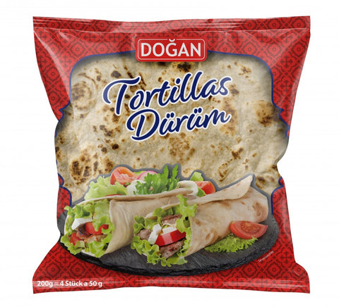 Doğan Dürüm, tortilhas de trigo 200 g – embalagem, frente