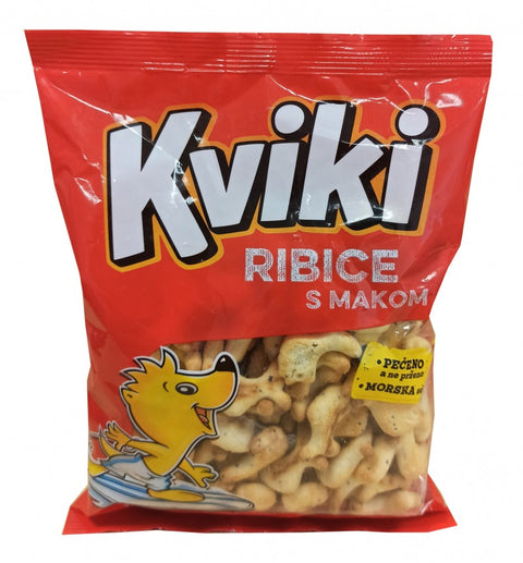Kviki Ribice, crackers salgados com papoila 100 g – embalagem, frente
