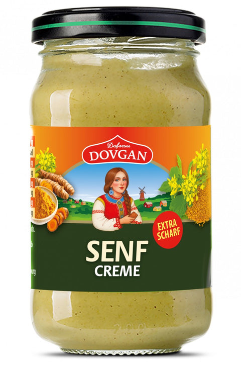 Dovgan Senfcreme extra scharf 188 ml – Glas, Vorderseite