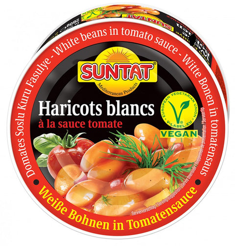 Suntat, feijão branco em molho de tomate 280 g – frasco, frente