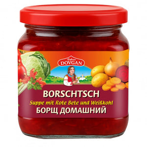 Dovgan Borschtsch, Gemüseeintopf mit Kartoffeln 450 g – Glas, Vorderseite