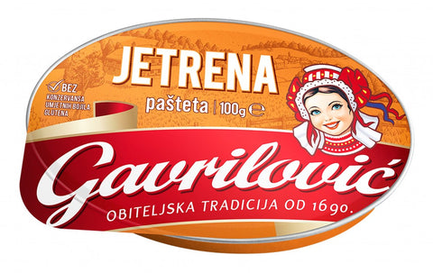 Gavrilović Jetrena pašteta, pasta de fígado de porco 100 g – lata, frente