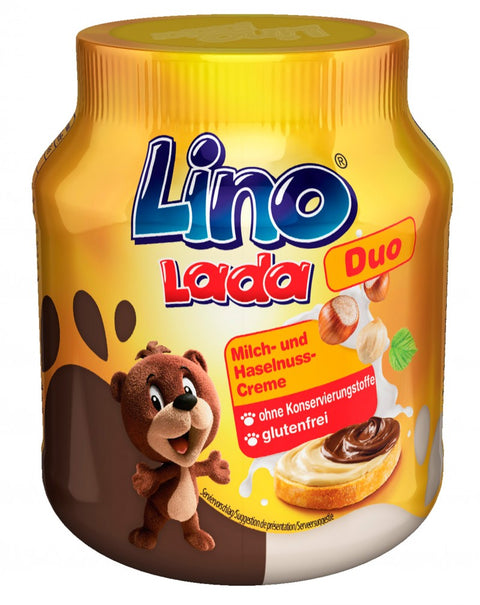 Podravka Lino Lada Duo, creme de leite e avelã 350 g – frasco, frente