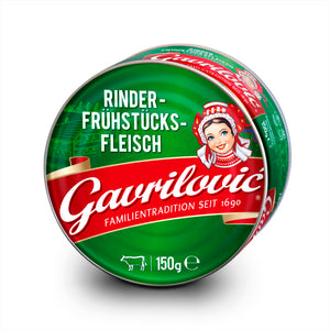 Gavrilović Goveđi narezak, Frühstücksfleisch aus Rindfleisch 150 g – Dose, Vorderseite