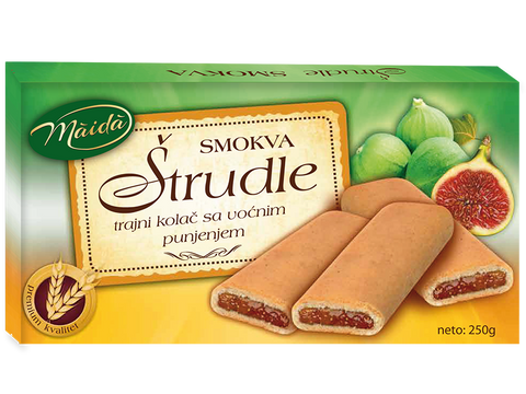 Mäida Smokva Strudle, strudel recheado de figo 250 g – embalagem, frente