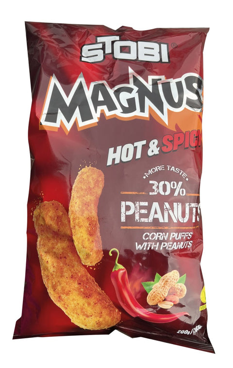 Stobi Magnus Hot & Spicy, flips picantes com amendoim 200 g – embalagem, frente