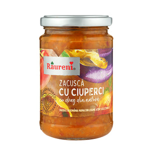 Răureni Zacuscă cu ciuperci, vegetable spread with oyster mushrooms 300 g – jar, front