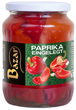 Bazar eingelegte rote Paprika 670 g – Glas, Vorderseite