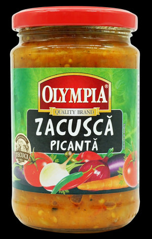 Olympia Zacuscă de vinete picantă, spicy vegetable spread with aubergine 300 g – jar, front