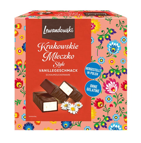 Lewandowski Krakowskie Mleczko, Schaumzuckerkonfekt mit Vanillegeschmack 400 g – Packung, Vorderseite