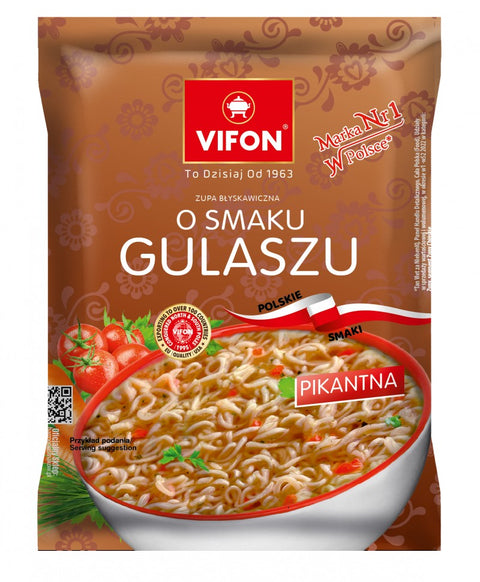 Vifon pikante Nudelsuppe mit Gulaschgeschmack 65 g – Packung, Vorderseite