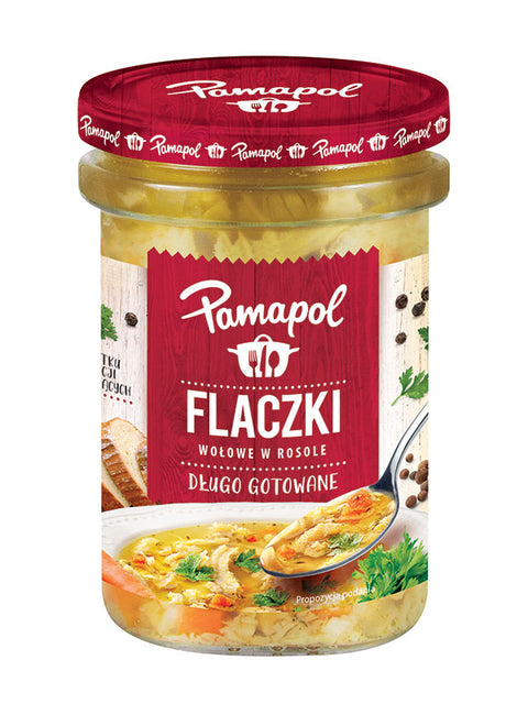 Pamapol Flaczki w rosole, Kuttelsuppe mit Gemüsebrühe 500 g – Packung, Vorderseite