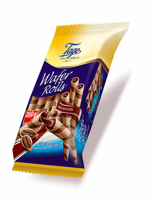 Tago Rurki waflowe, Waffelröllchen mit Kakaocremefüllung 260 g – Packung, Vorderseite