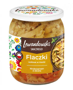 Lewandowski Flaczki wołowe, Rinderpansen in Brühe 500 g – Packung, Vorderseite