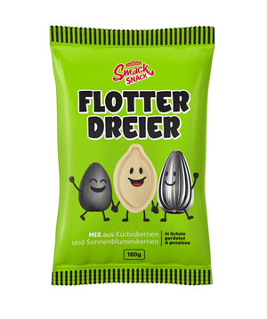 Smack Flotter Dreier Mix, Kürbis- und Sonnenblumenkerne 180 g – Packung, Vorderseite