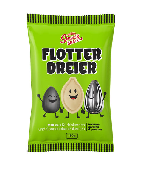 Smack Flotter Dreier Mix, Kürbis- und Sonnenblumenkerne 180 g – Packung, Vorderseite