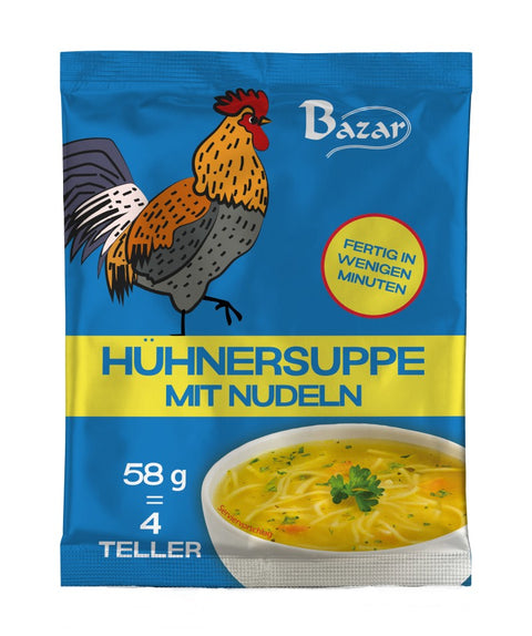 Bazar, sopa de galinha com massa 58 g – saqueta, frente