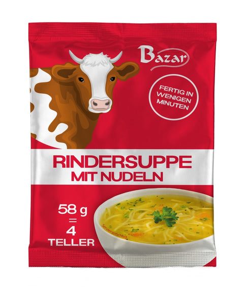 Bazar, sopa de vaca com massa 58 g – saqueta, frente