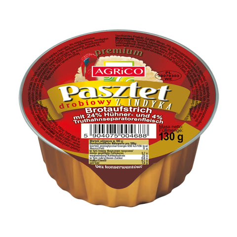 Agrico - Pasztet (Geflügel-Brotaufstrich mit Truthahn) - Karton 12 × 130 g