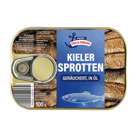 Andre's Fish & Friends - Kieler Sprotten in Öl - Karton 10 × 100 g