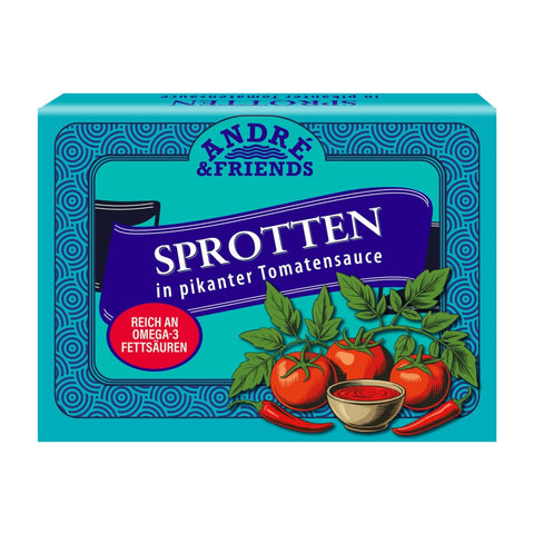 Andre's Fish & Friends - Sprotten in pikanter Tomatensauce - Karton 10 × 100 g