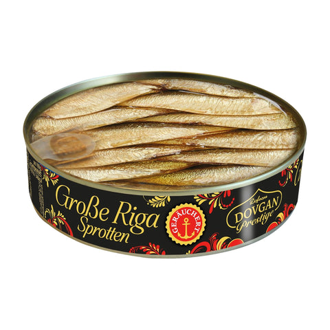 Dovgan - Große Riga-Sprotten, geräuchert - Karton 12 × 120 g