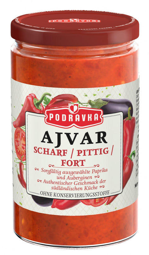 Podravka Ajvar, pasta de pimento picante 350 g – frasco, frente
